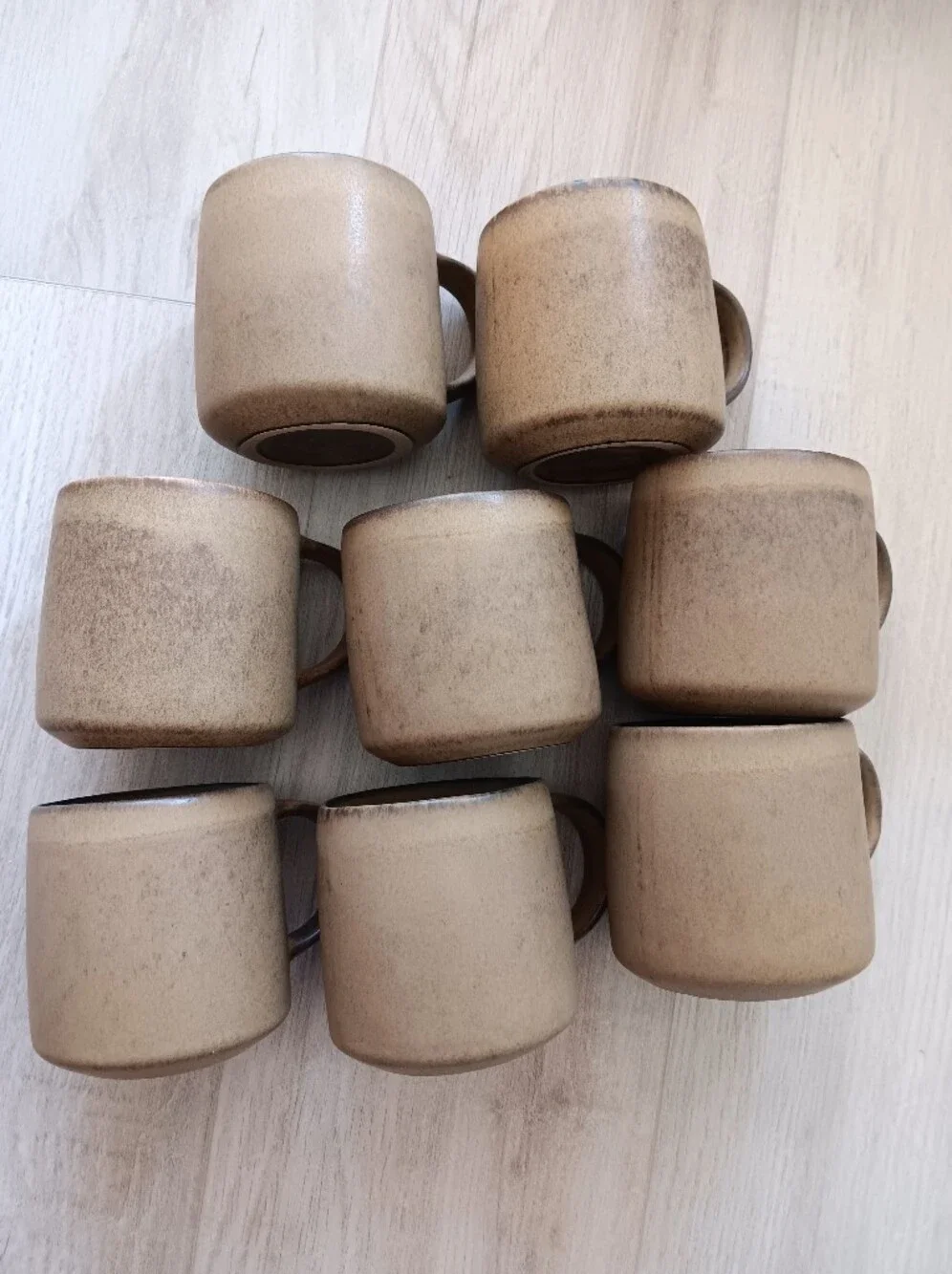 West Elm Kanto Stoneware Handled Coffee Tea Mugs Set of 8 Brown Grey Cardamom